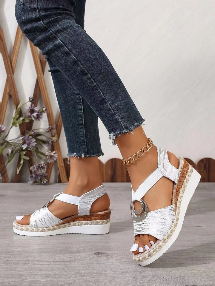 Stilla | Retro Stil Hæle Sandaler Med Hampestrop Og Elastisk Ankelrem, Komfortable Og Stilfulde