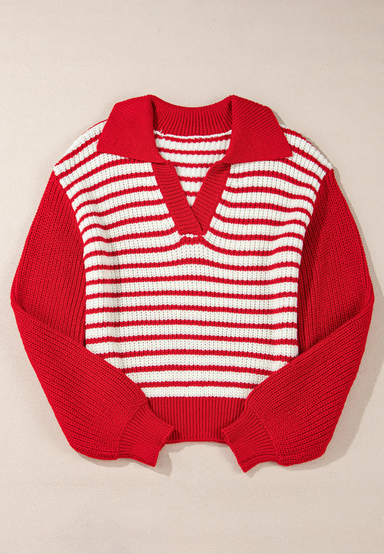 Stilla | Stribet sweater med lange ærmer og Johnny krave