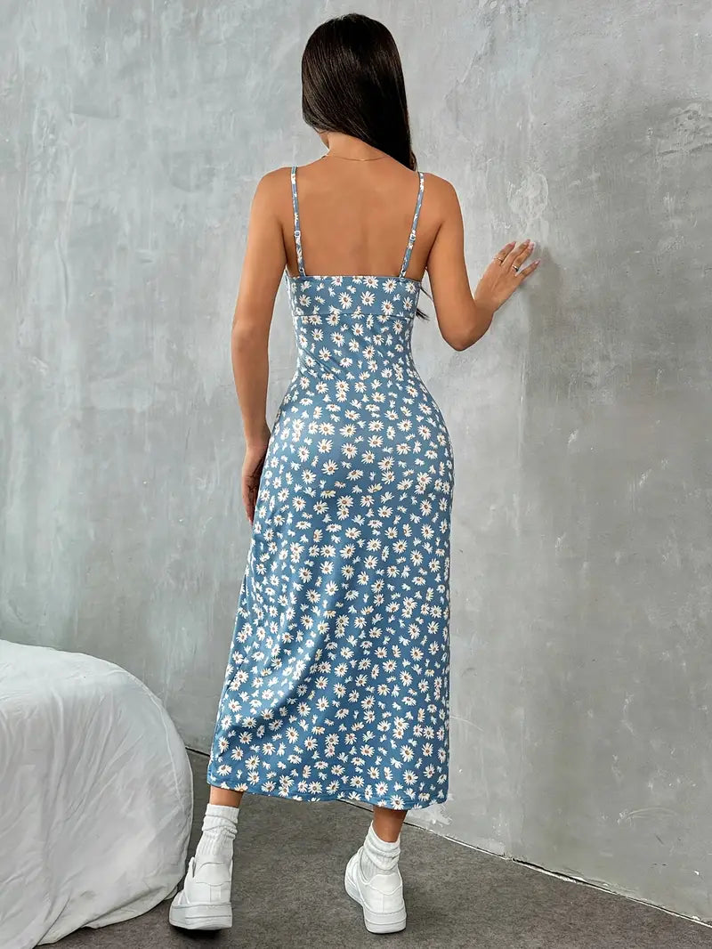 Stilla | Elegant Maxikjole Med Blomsterprint Og Slids Bunden, Elastisk Og Til Daglig Brug