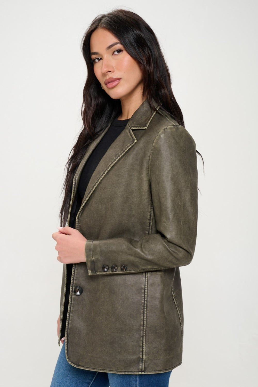 Stilla | LA Enkeltknappet Vegansk Læder Blazer