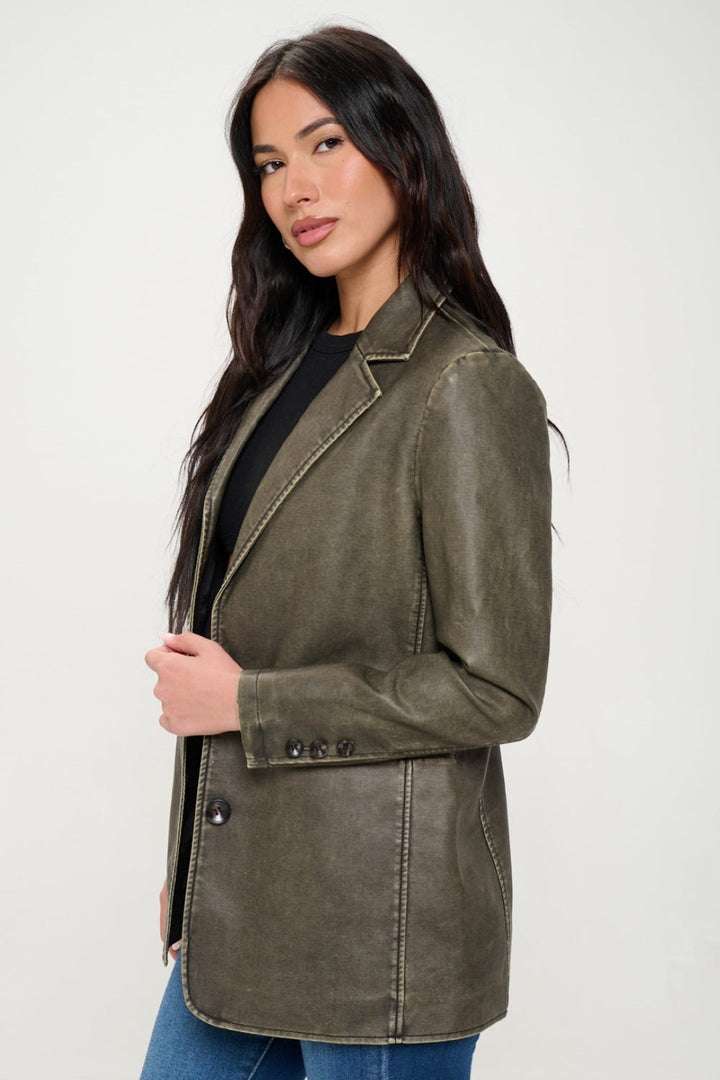 Stilla | LA Enkeltknappet Vegansk Læder Blazer