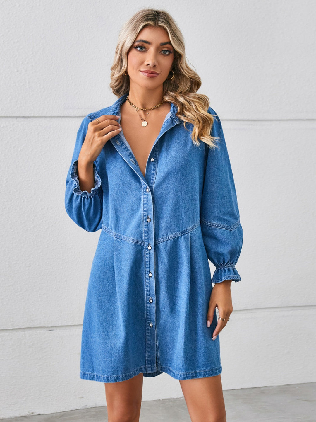 Stilla | Up Flounce Sleeve Mini Denim Dress