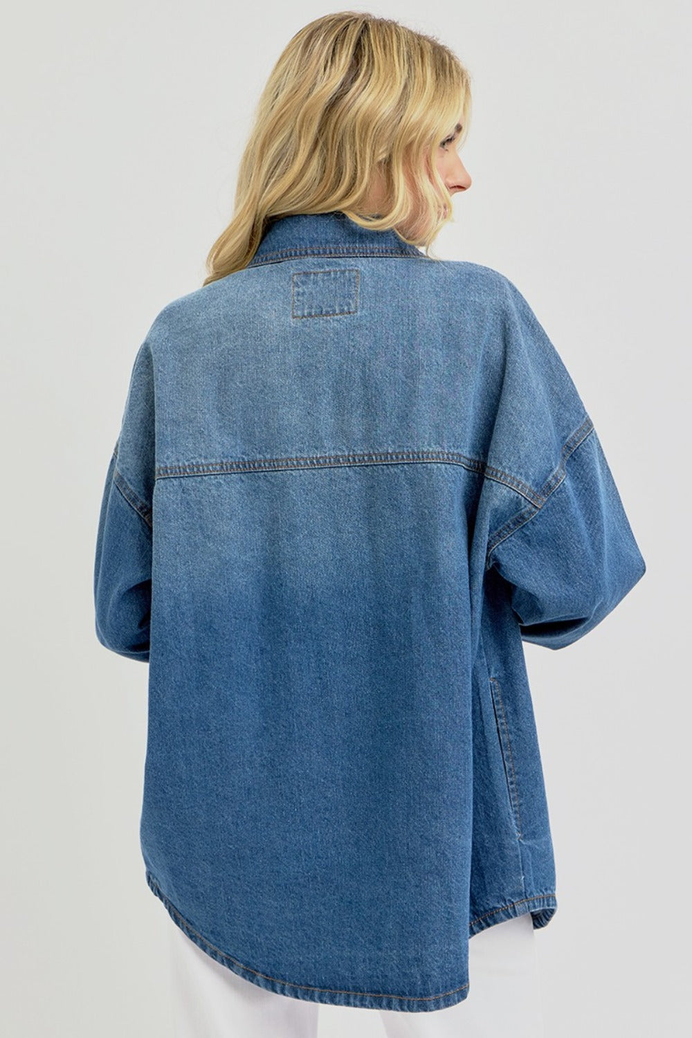 Stilla | Full Size Snap Down Langærmet Denim Shacket
