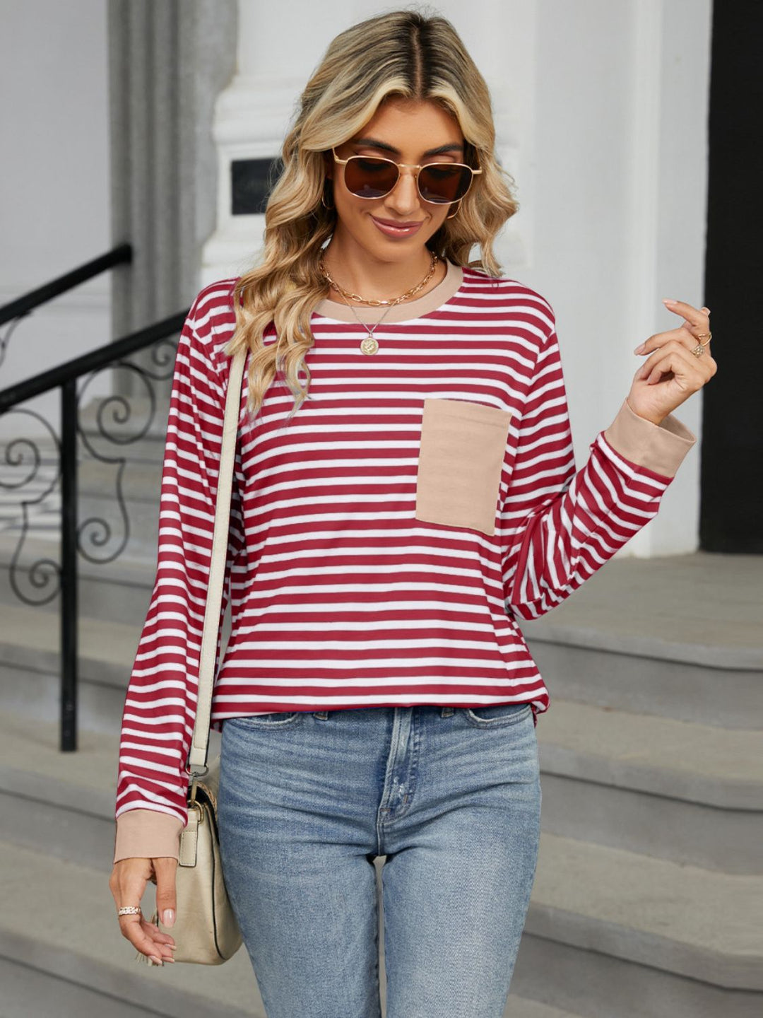 Stilla | Stribet Rund Hals Langærmet T-shirt