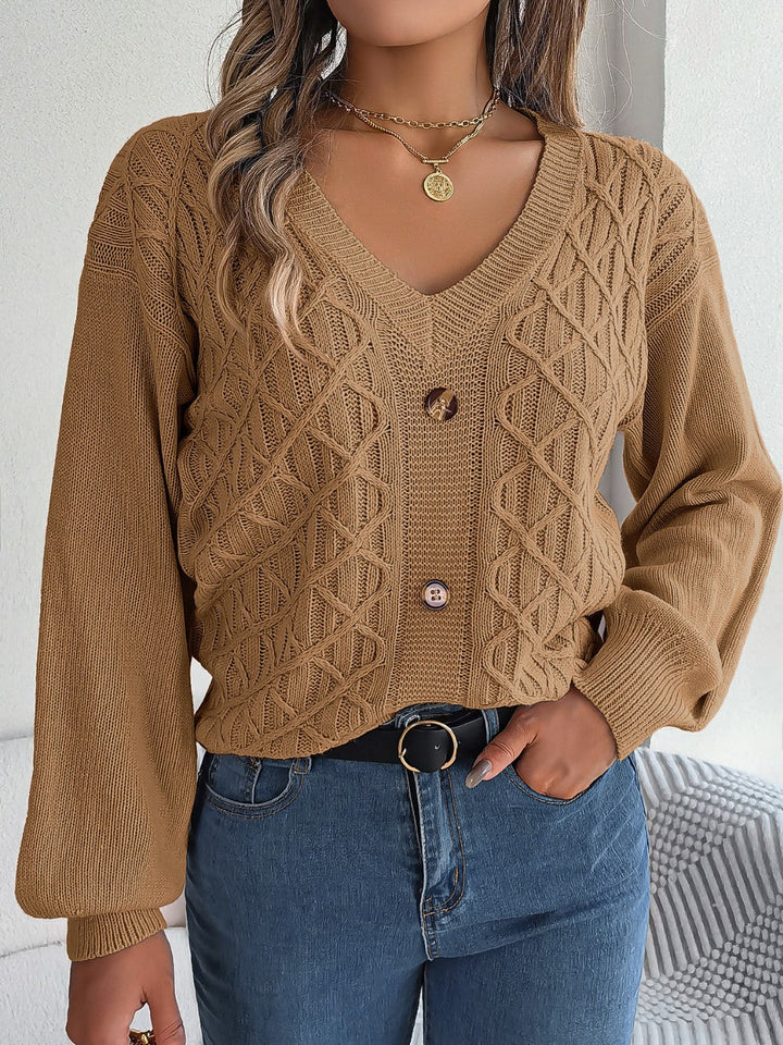 Stilla | Strikket V-hals lanterneærme sweater