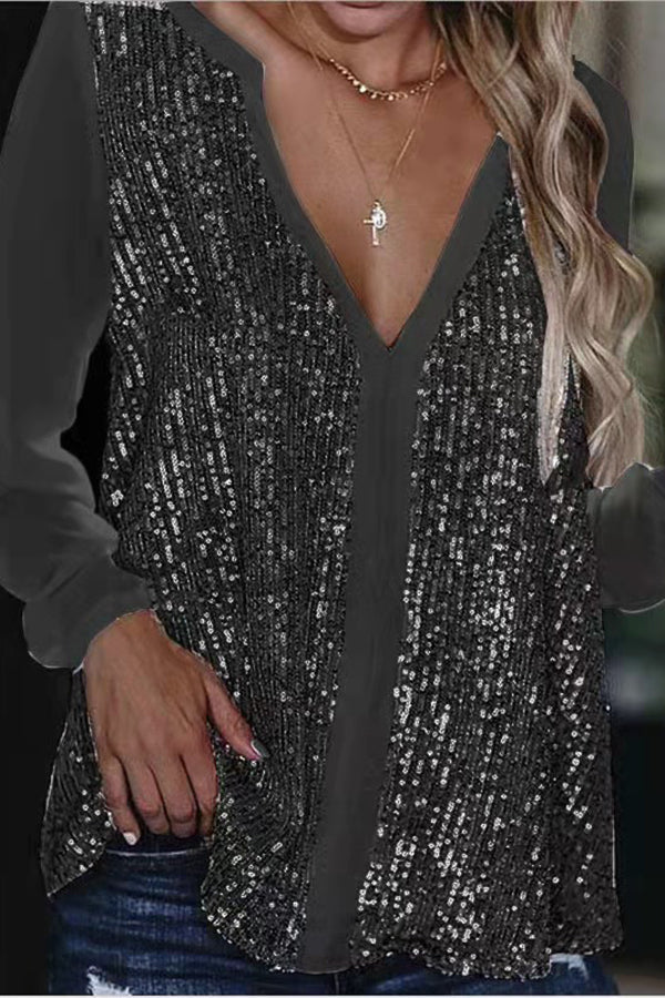 Stilla | Bluse Langærmet Glitterbluse