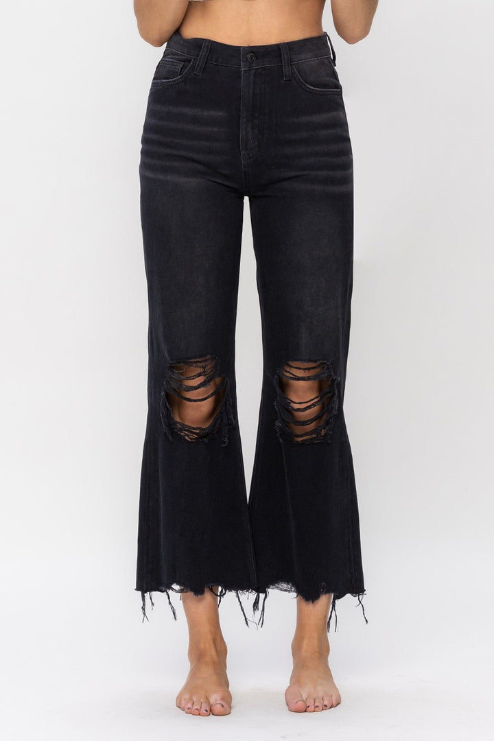 Stilla | by Flying Monkey Vintage Ultra Høj Talje Distressed Crop Flare Jeans