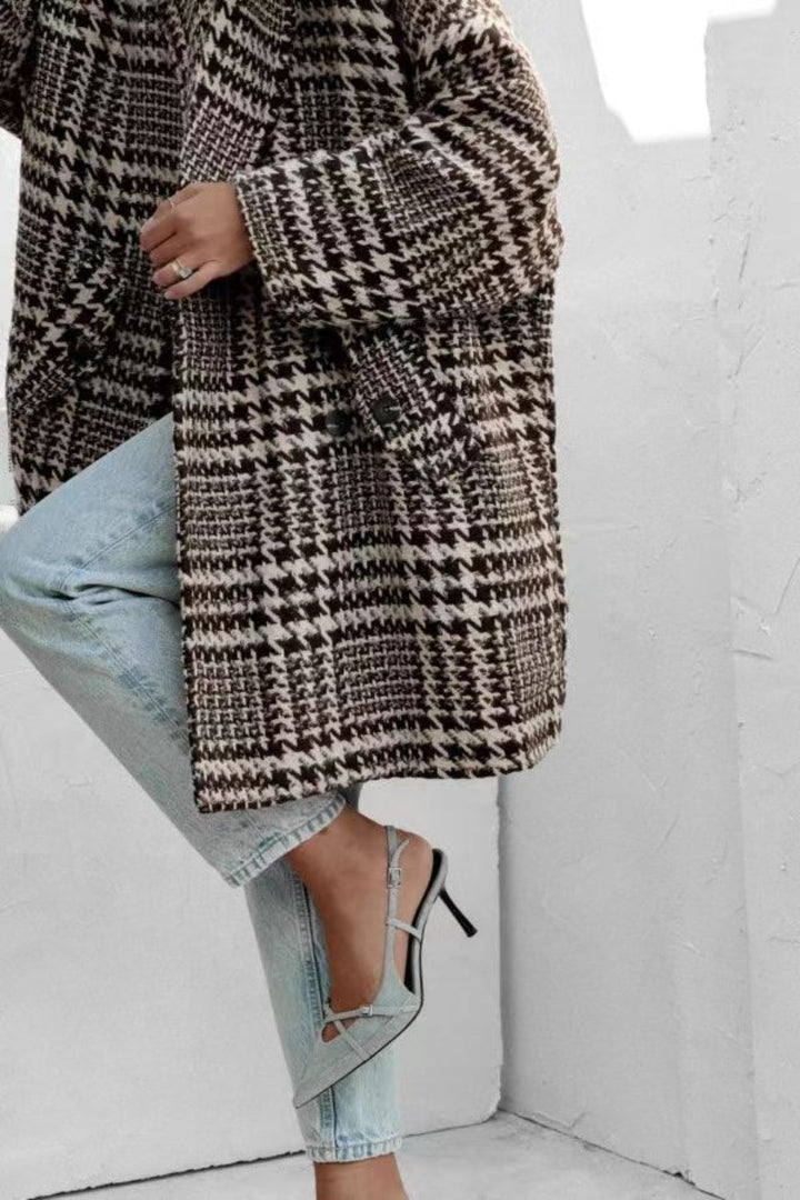 Stilla | Frakke med lange ærmer, houndstooth mønster og lommer