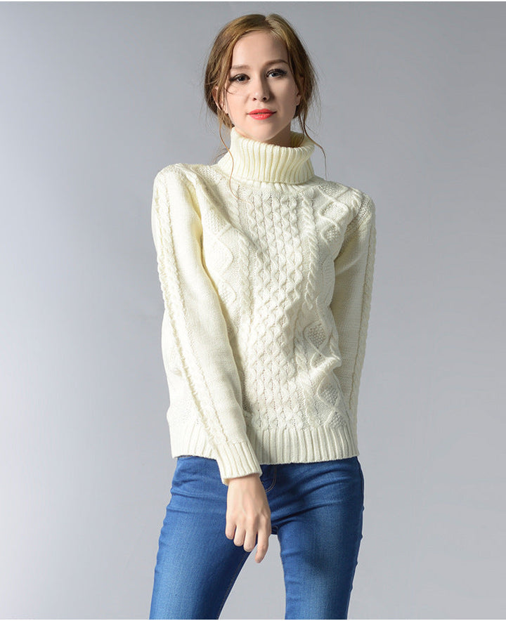 Skovae | Dame Rullekrave sweater med lange ærmer og kabelstrik
