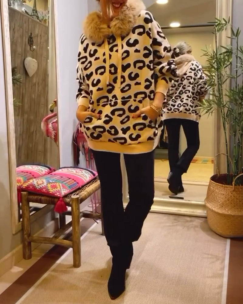 Stilla | Langærmet Elegant Hætte sweatshirt med Leopardmønster