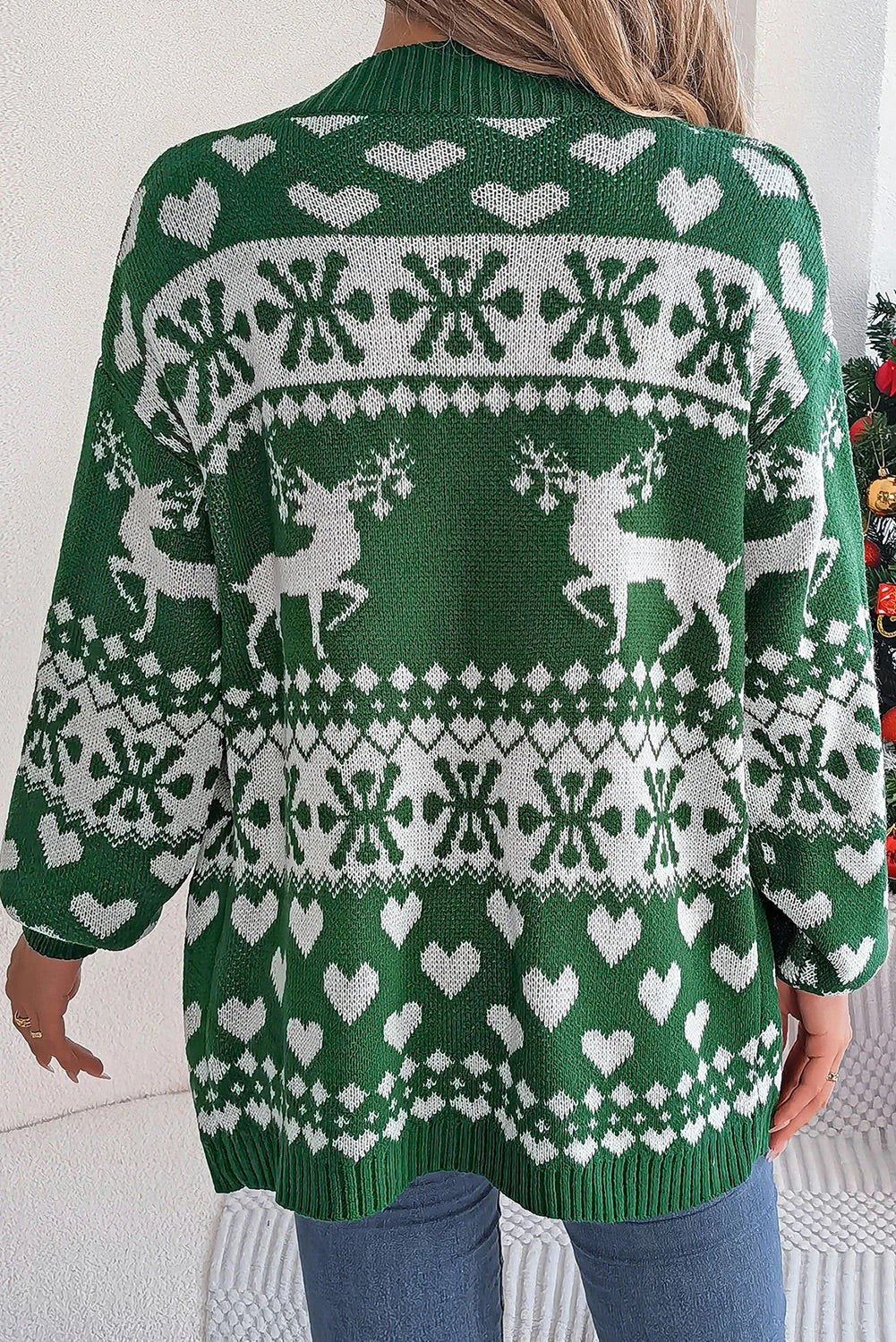 Stilla | Mørkegrøn Jule-Langærmet Cardigan