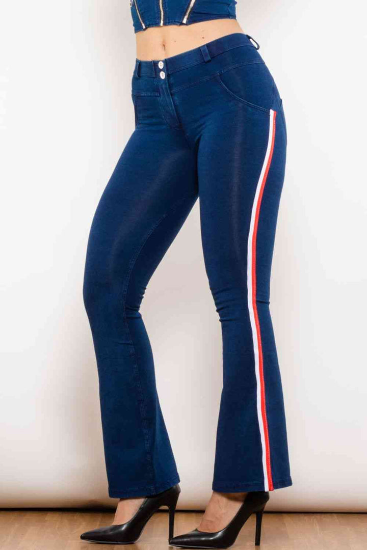 Stilla | Stripe Buttoned Bootcut Jeans