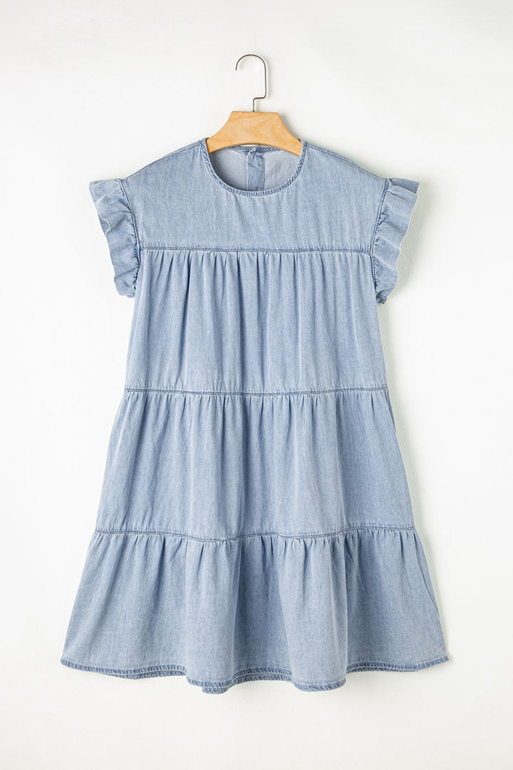 Stilla | Rund Hals Kapærmet Denim Kjole