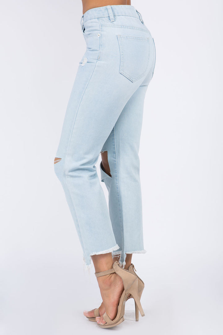 Stilla | Bazi Høj Talje Distressed Raw Hem Jeans