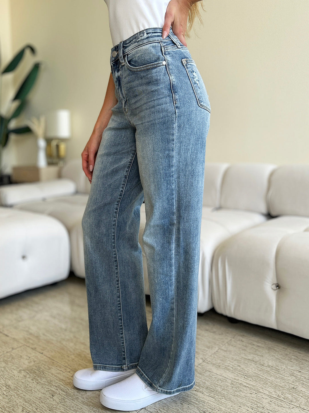 Stilla | Blå Fulde Størrelse Høj Talje Lige Jeans