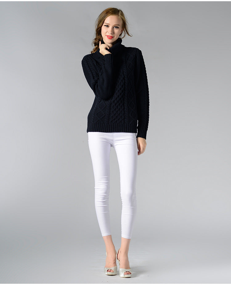 Skovae | Dame Rullekrave sweater med lange ærmer og kabelstrik