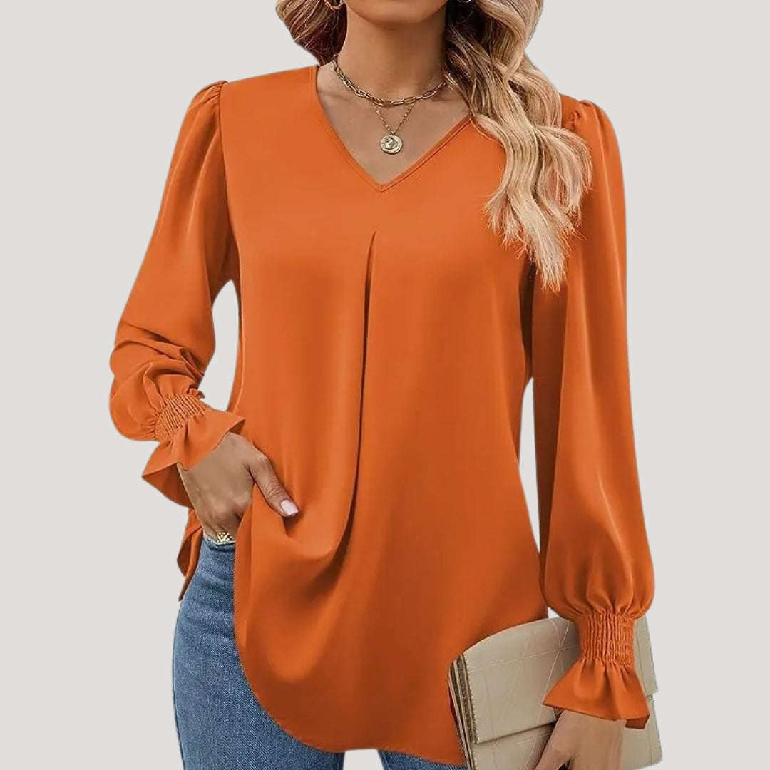 Stilla | Elegant V-Hals Langærmet Bluse
