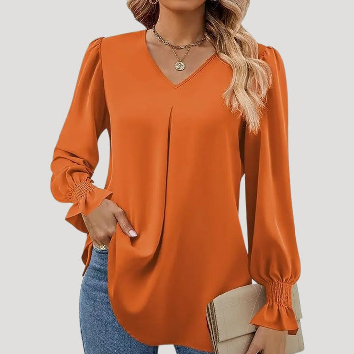 Stilla | Elegant V-Hals Langærmet Bluse