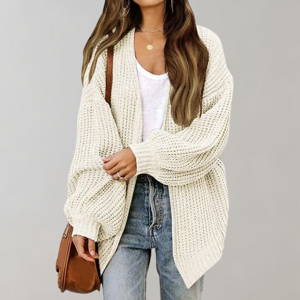 Stilla | Cozy Åben Strikket Cardigan med Biskop Ærmer