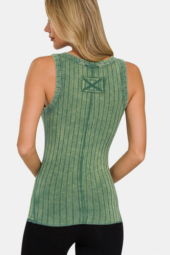 Stilla | Vasket Ribbet Halv Snap Henry Tank