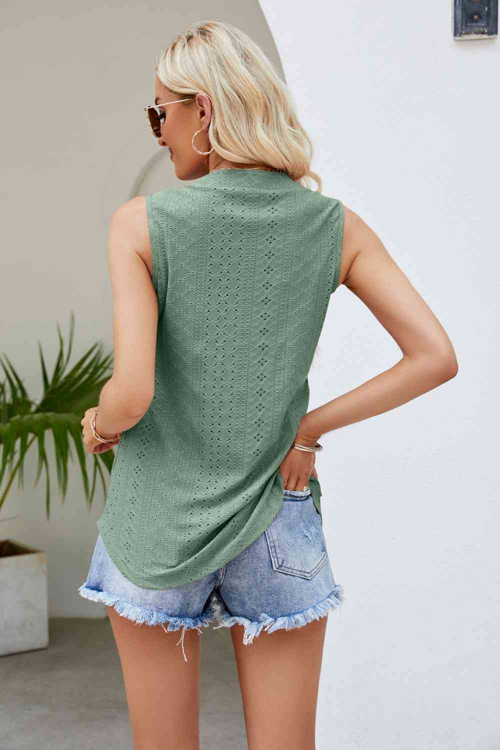 Stilla | Hals Kurvet Kant Eyelet Tank