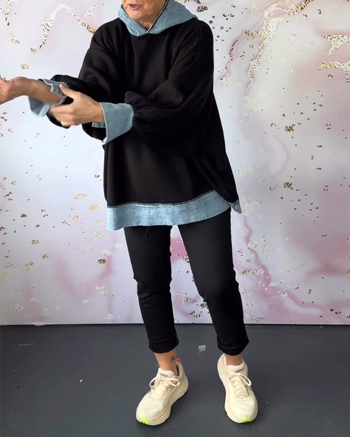 Stilla | Hoodie med lanternærmer i kontrastfarve