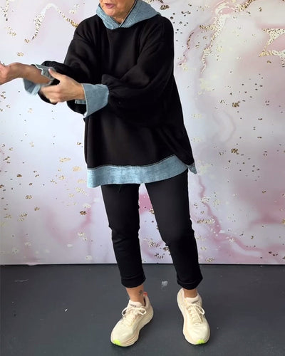Stilla | Hoodie med lanternærmer i kontrastfarve