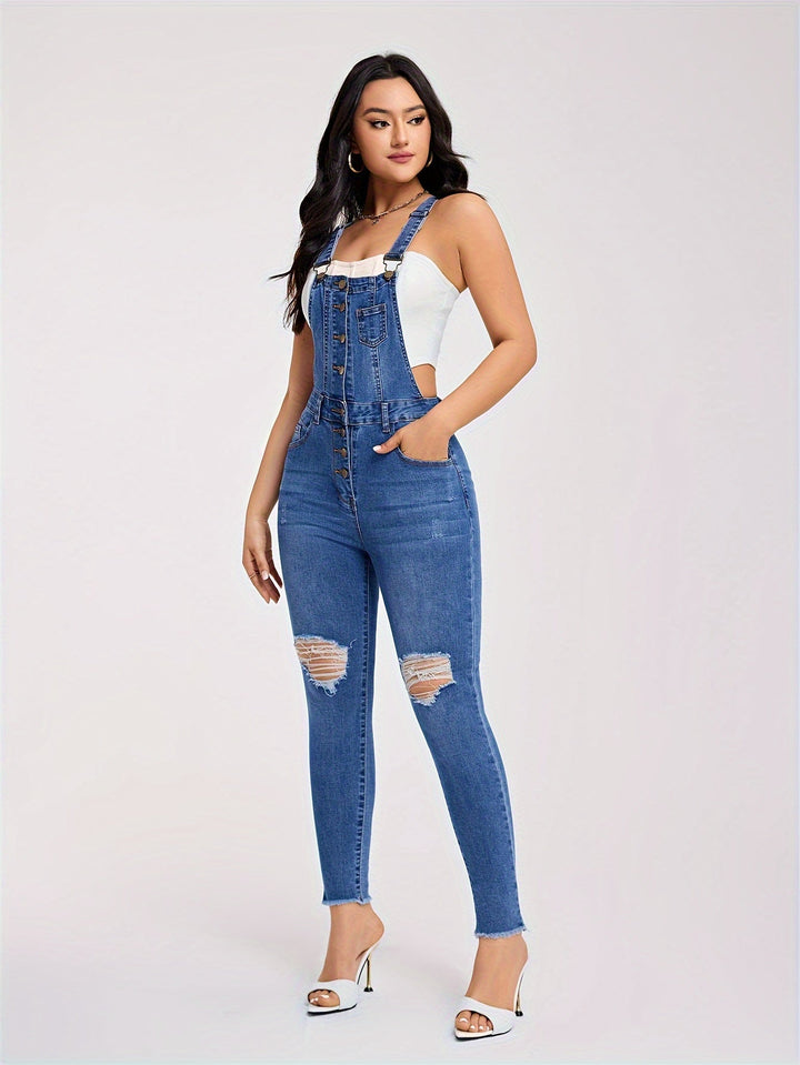 Stilla | Irevne Denim Overalls Med Halve Knapper