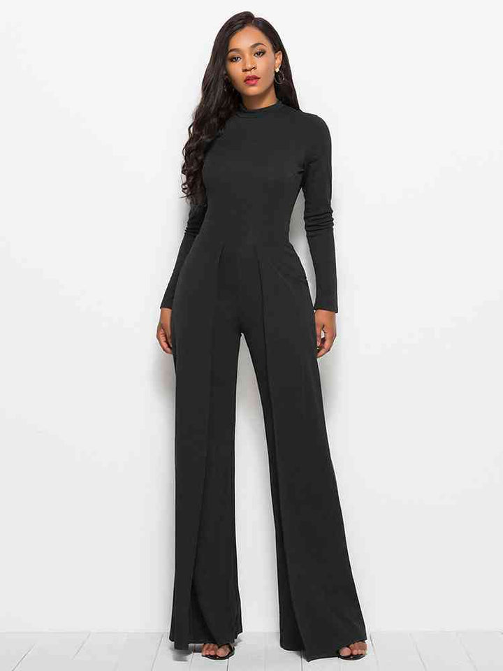 Stilla | Ærme Mock Neck Bred Ben Jumpsuit