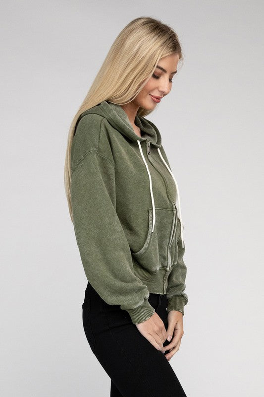 Stilla | Sweatjakke Med Lynlås I Acid Wash Fleece