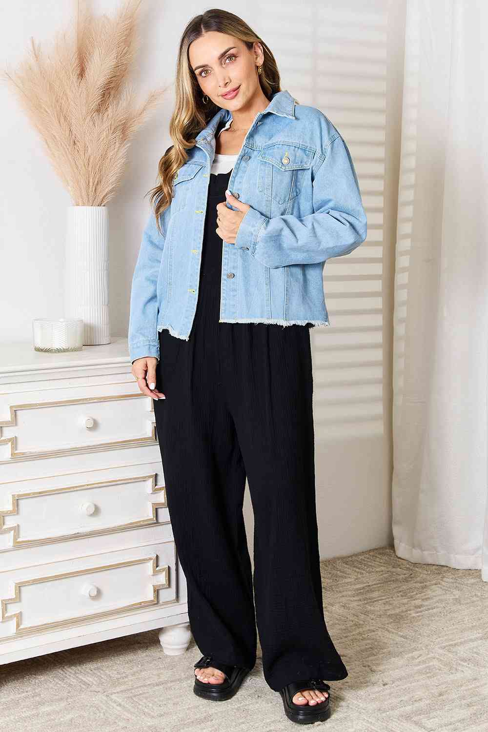Stilla | Take Dropped Shoulder Raw Hem Denim Jacket