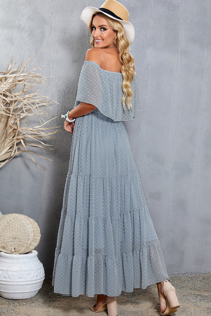 Stilla | Dot Off-Shoulder Lagdelt Maxi Kjole