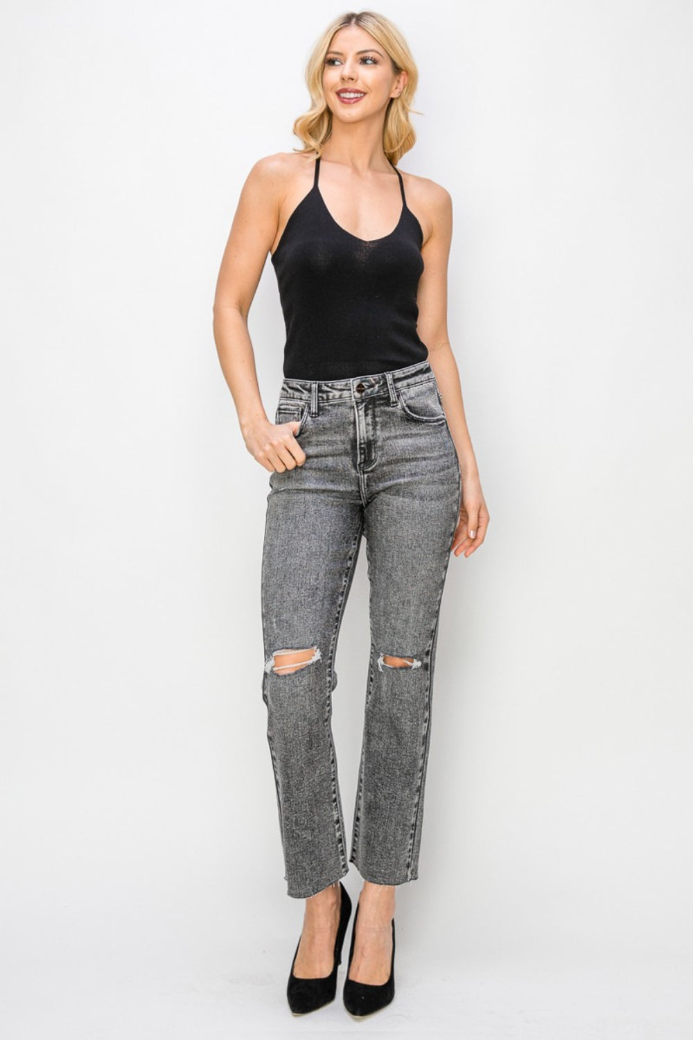 Stilla | Høj Talje Slidte Lige Jeans