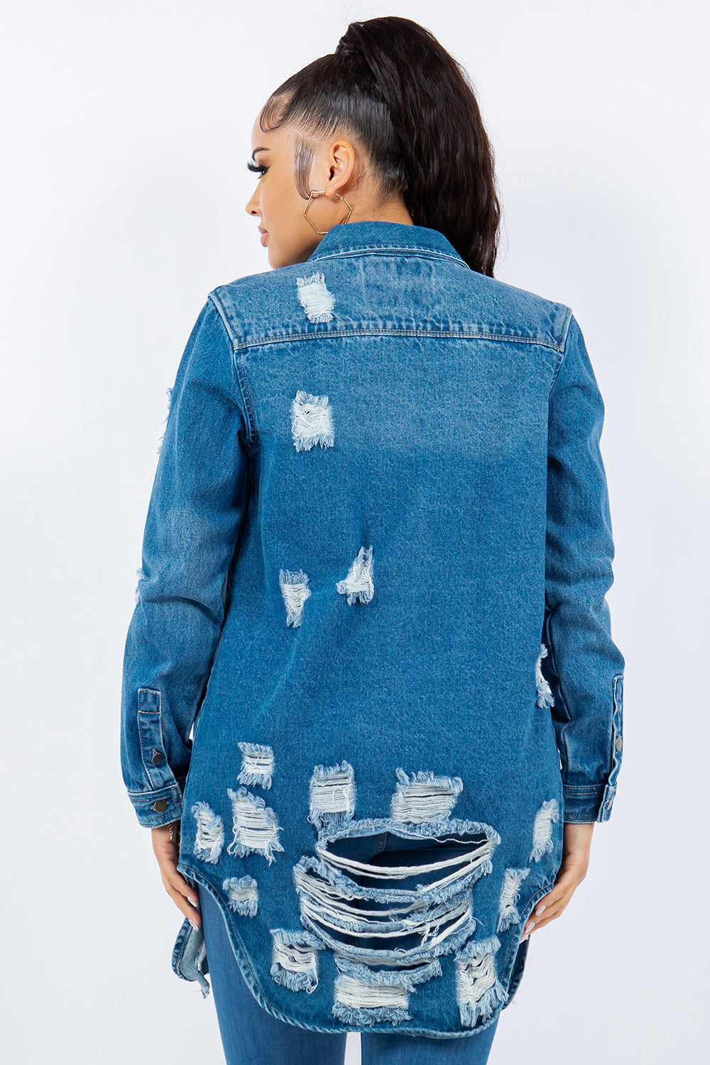 Stilla | Bazi Distressed Knappet Langærmet Denimjakke