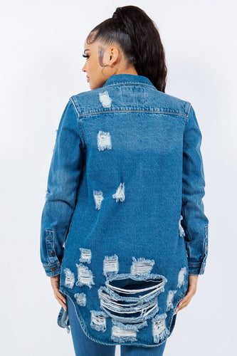 Stilla | Bazi Distressed Knappet Langærmet Denimjakke