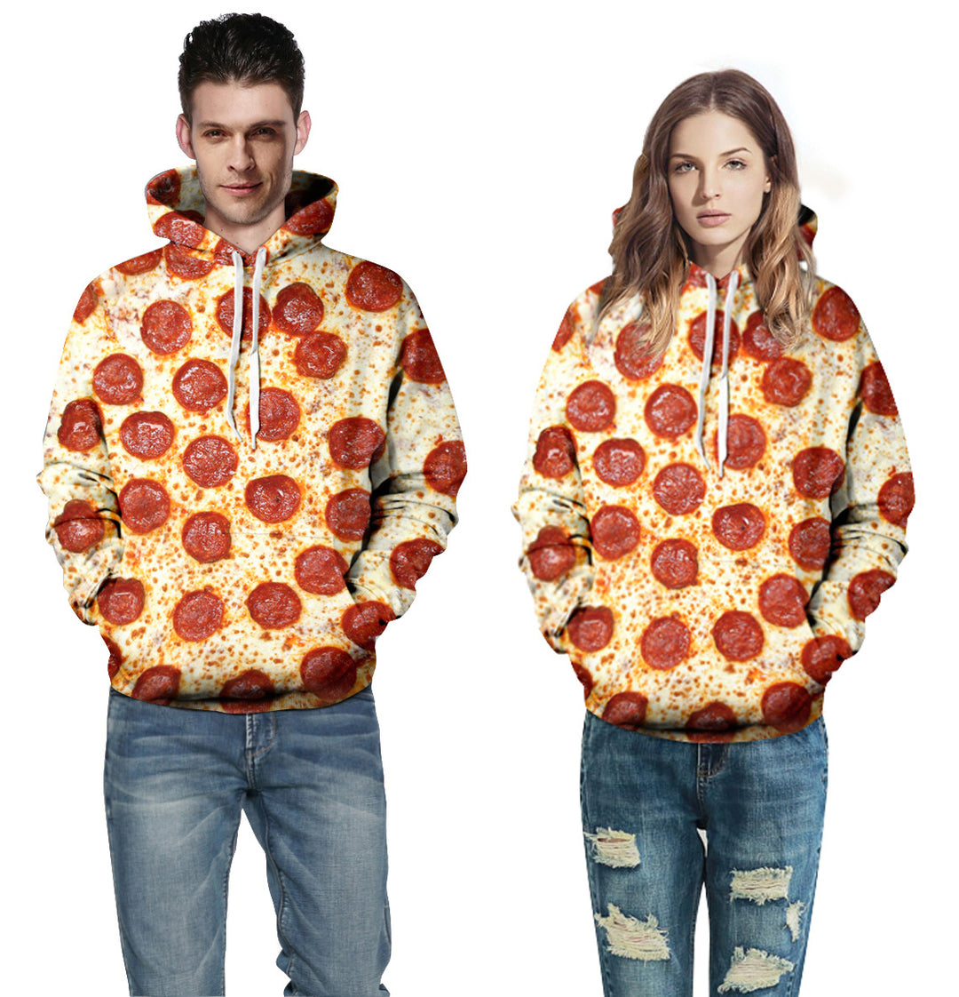 Herrer hættetrøje med kreativ pizzadesign og livlige grafikker Stilla