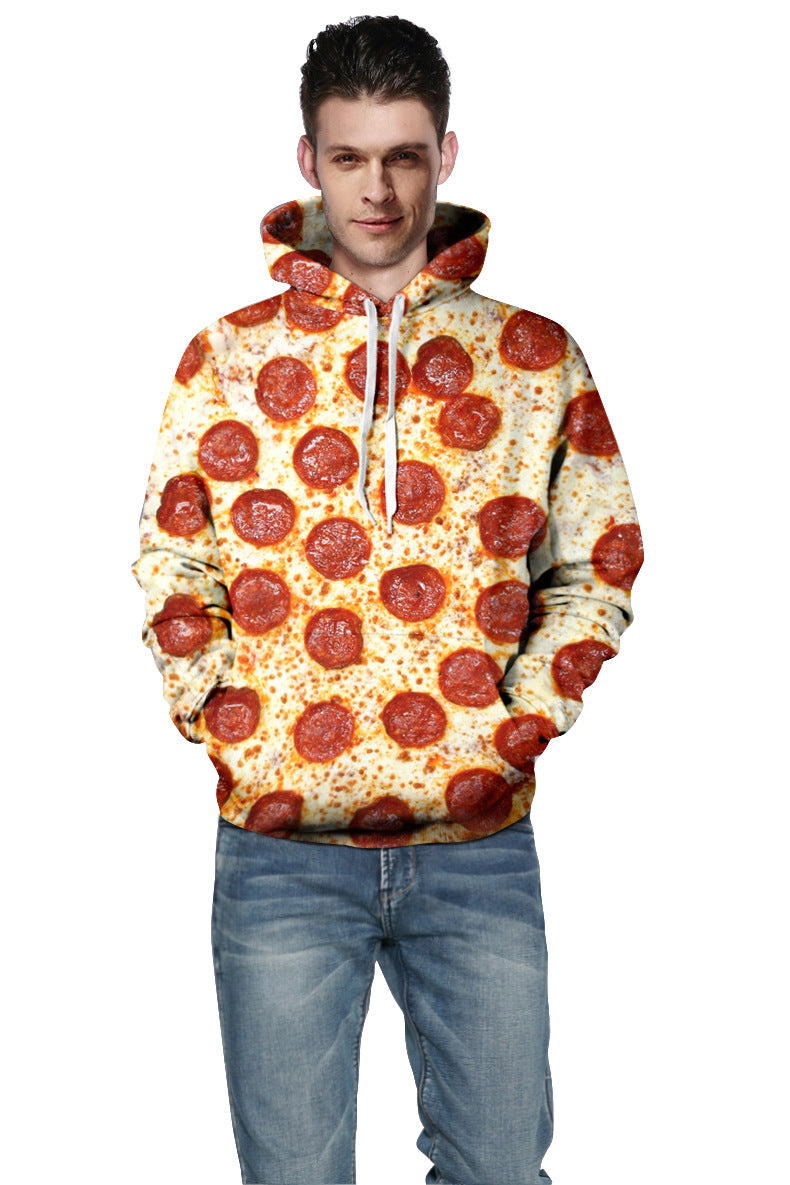 Herrer hættetrøje med kreativ pizzadesign og livlige grafikker Stilla