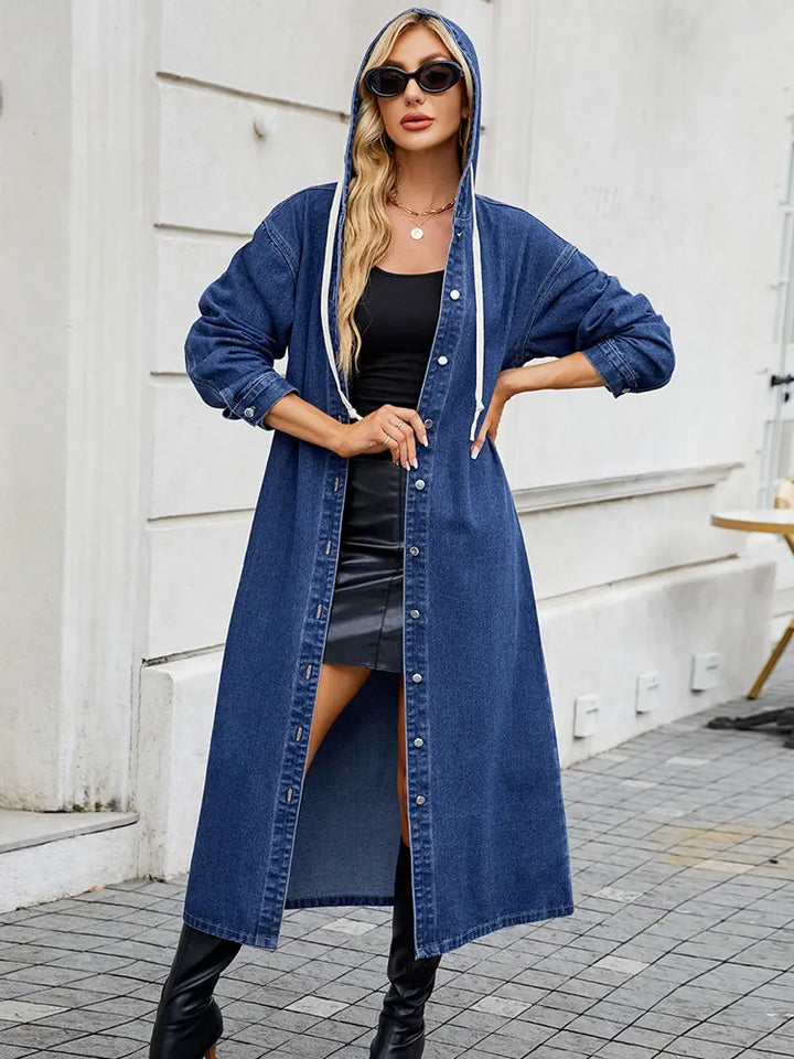 Stilla | Dame Lang Denim-Trenchcoat