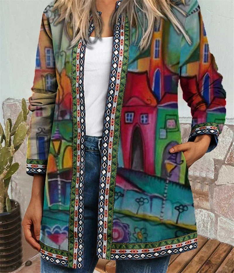 Stilla | Boho Jakke med Farverigt Mønster