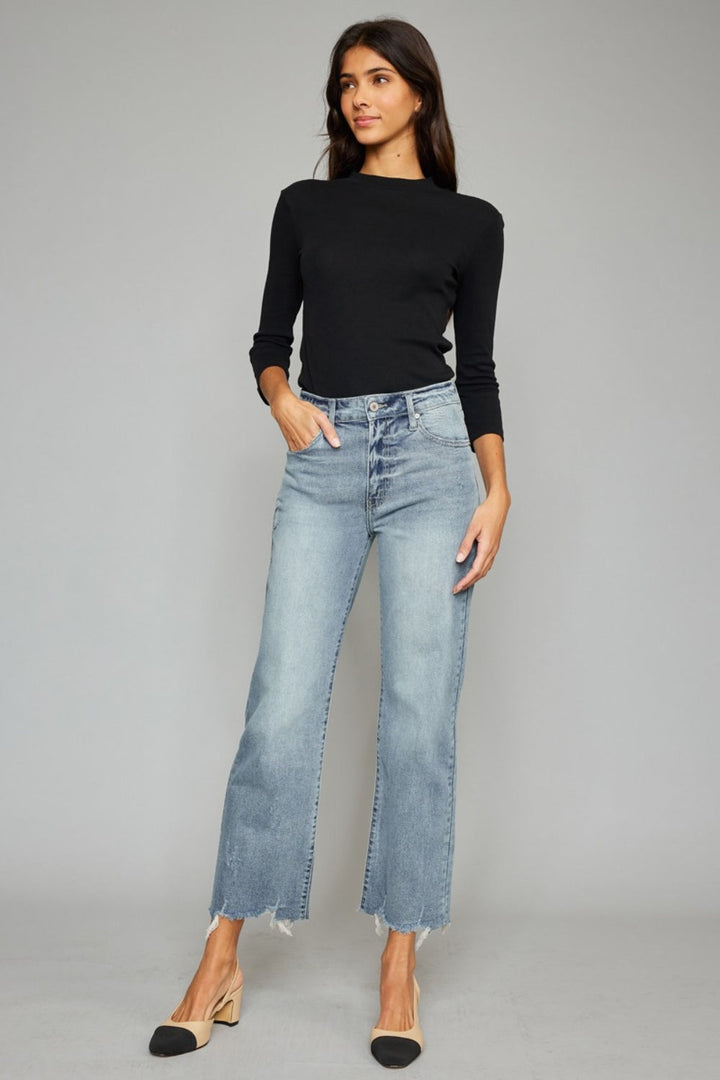 Stilla | Høj Talje Rå Kant Beskåret Bred Ben Jeans