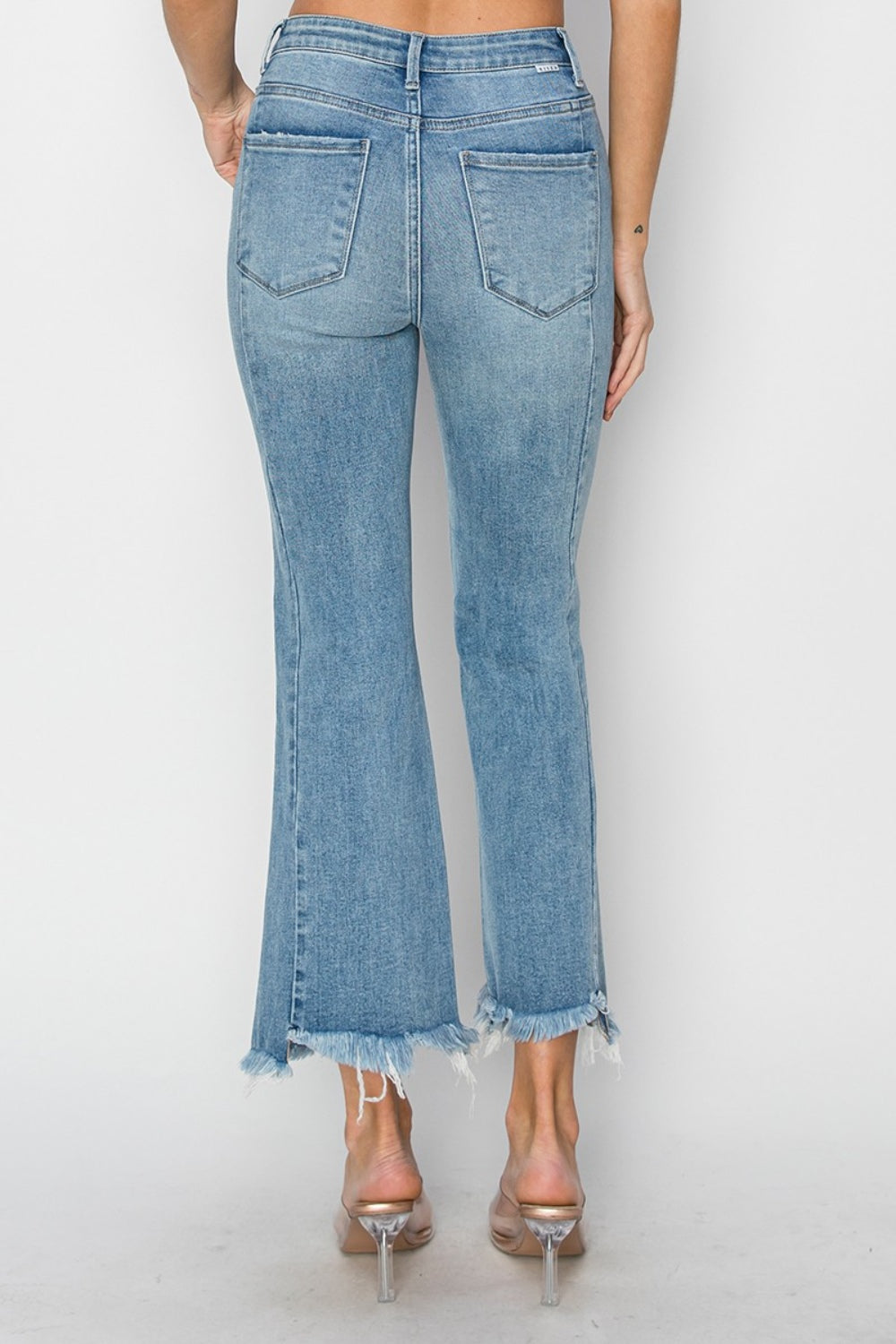 Stilla | Full Size High Rise Frayed Hem Flare Jeans