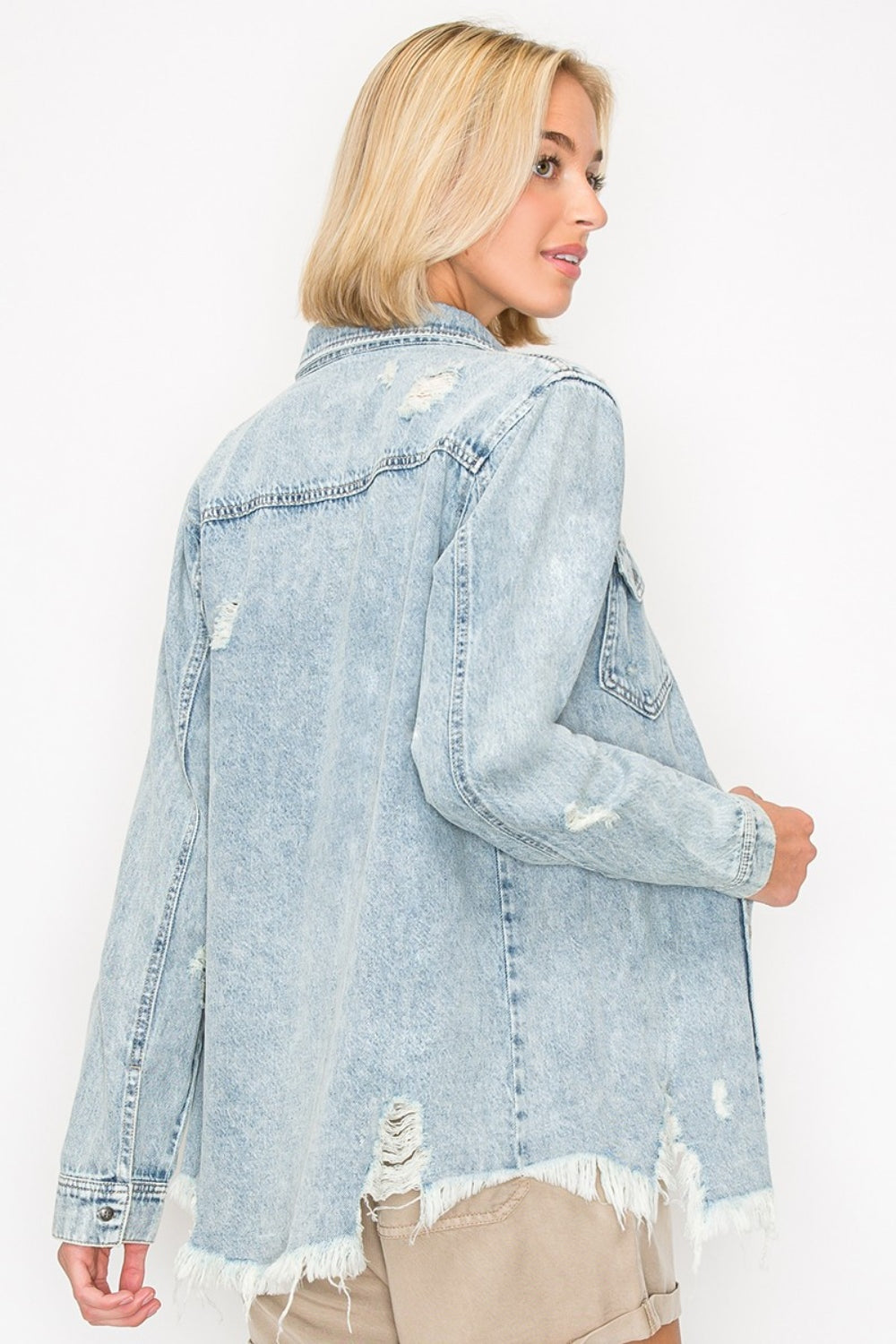 Stilla | Knapper Op Distressed Denim Skjorte