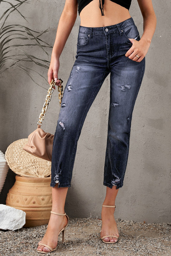 Stilla | Distressed Hem Detalje Afklippede Jeans