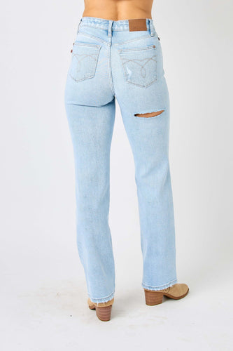 Stilla | Blå Full Size Høj Talje Distressed Straight Jeans