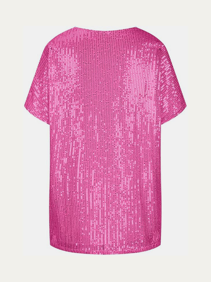 Stilla | Plus Size Paillet V-Hals Kortærmet Top