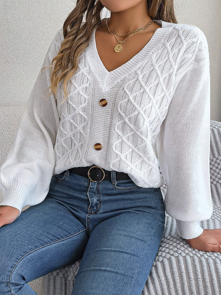 Stilla | Strikket V-hals lanterneærme sweater