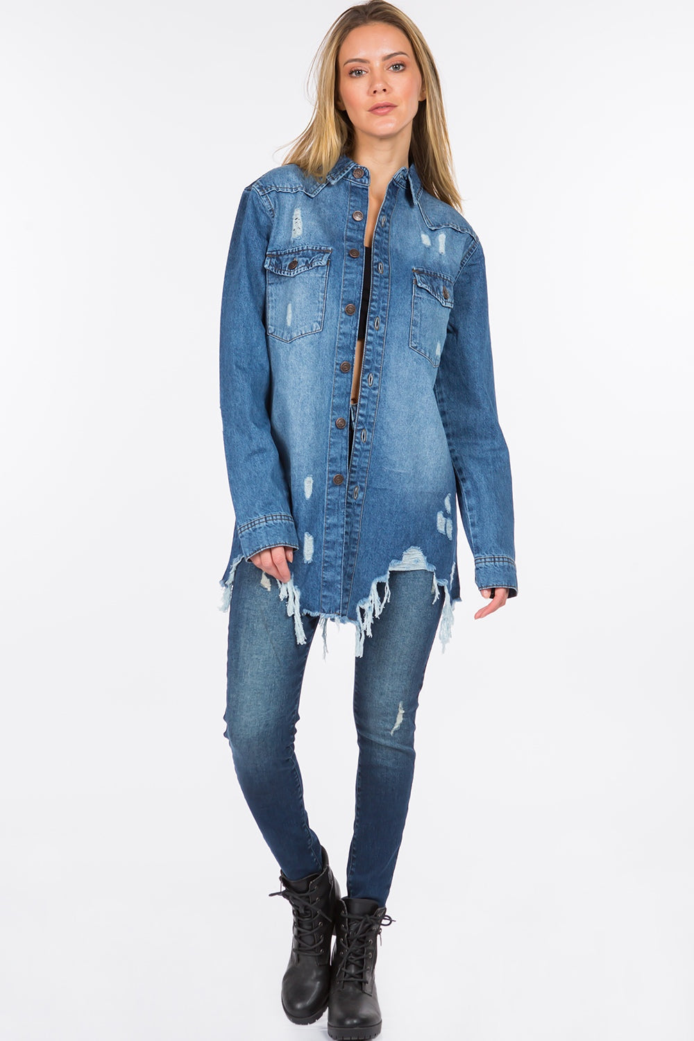 Stilla | Bazi Distressed Frayed Hem Denimjakke