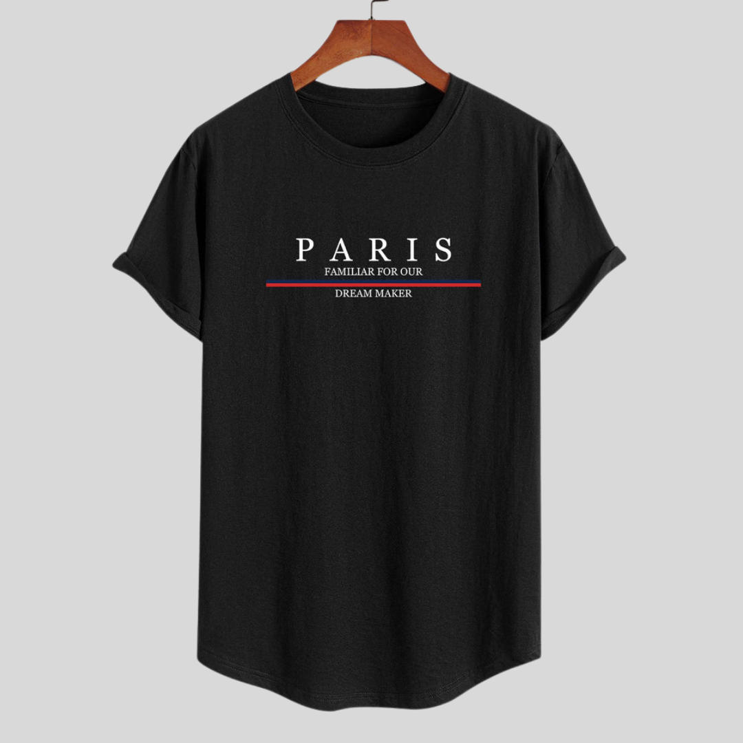 Stilla | T-shirt i stribet bomuld Arc Home med Paris slogan tryk