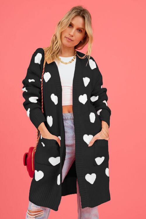 Stilla | Grafisk Åben Front Cardigan Med Lommer