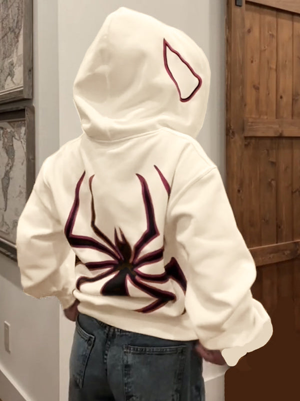 Stilla | Hoodie med Lynlås og Edderkoppemønster
